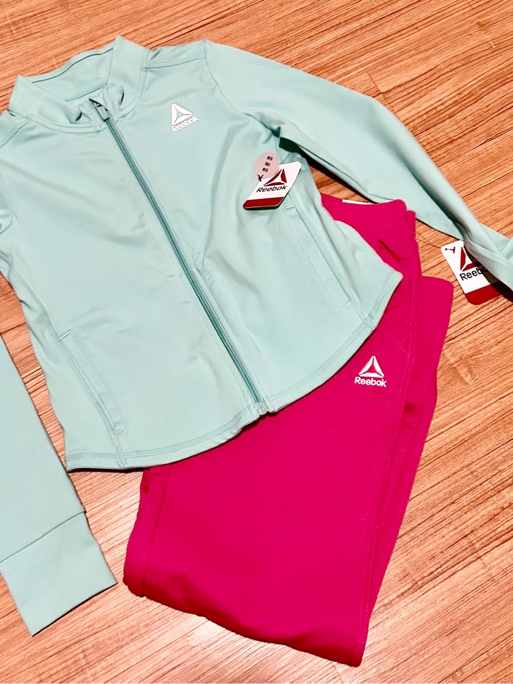 Reebok Kids Mint Zip Rashguard with Bright Pink Swim Bottoms